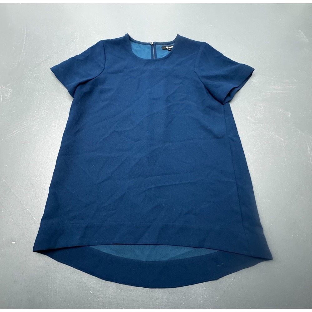 Madewell Womens XS Navy Blue Short Sleeve High Low Hem Tunic Blouse Top Casual